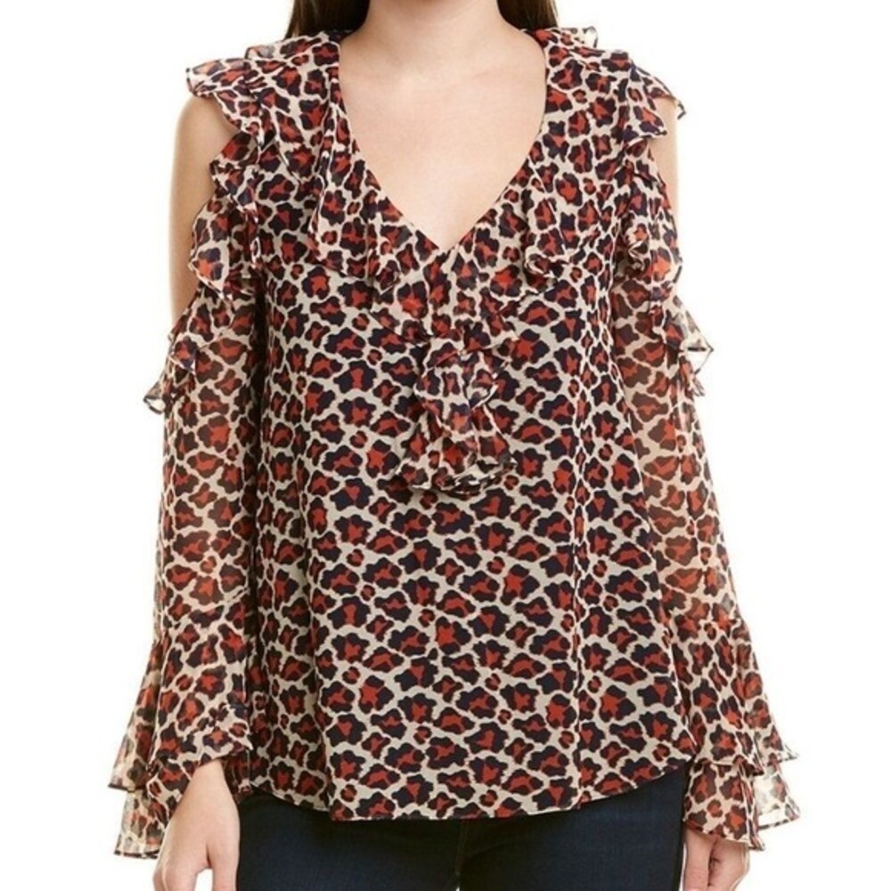 Diane Von Furstenberg‎ Top Womens Size XL Ruffle Bell Sleeves Animal Print Boho